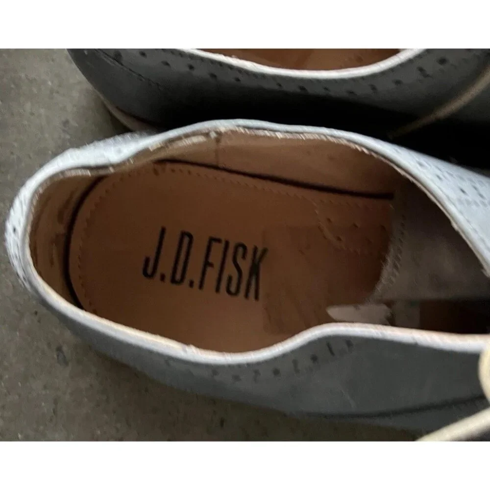 JD FISK Men’s Size 10 Blue Light Leather Suede Sole Lace up OXFORD SHOES